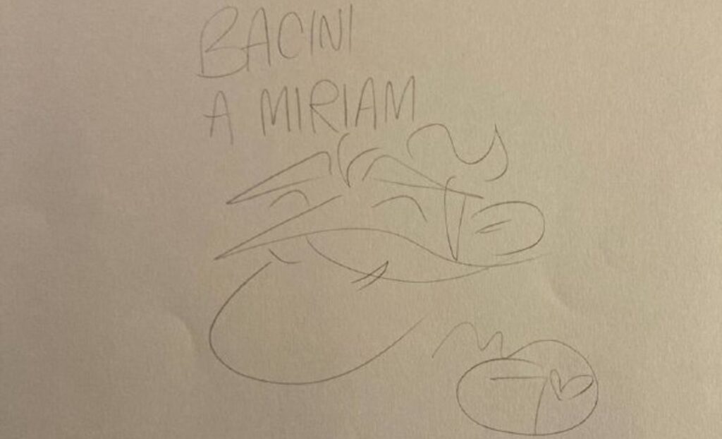 Firma con dedica a Miriam di Giulio Mosca in arte Il Baffo